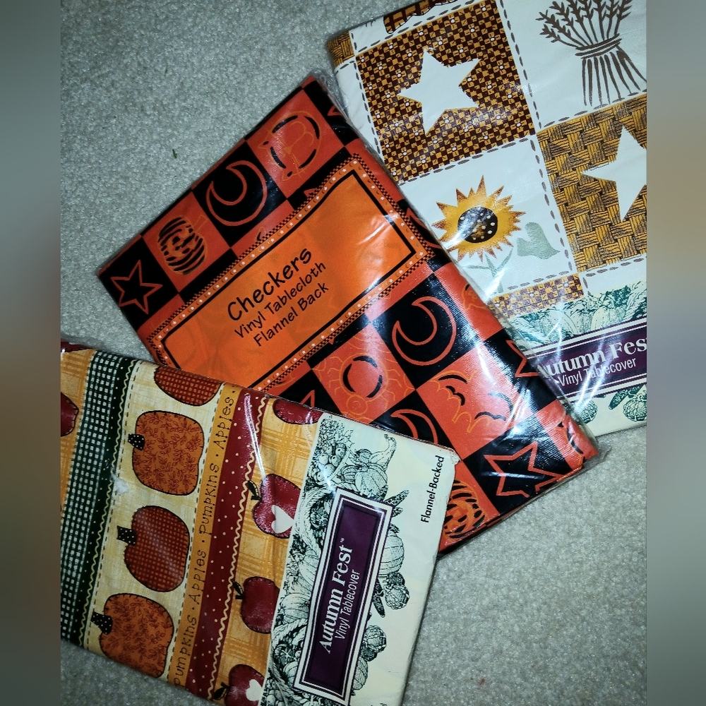 Fall/Thanksgiving Holiday Vinyl Tablecloths,  Oblong 90", Square 52", 3 Left